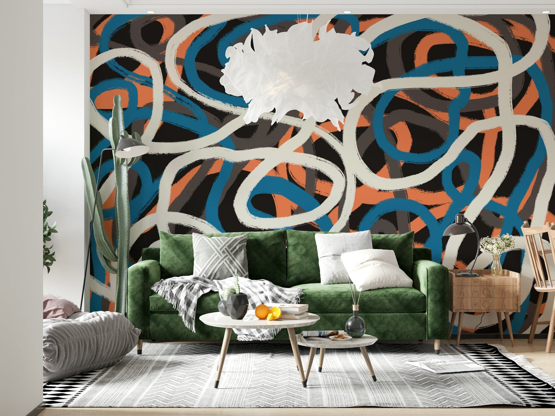 A beautiful modern art wall mural of delicate lines.