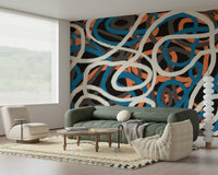 A peaceful modern abstract mural on decorative wallpaper.