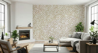 Modern art-inspired mural blending soft brushstrokes and weave patterns for a calming wall effect.