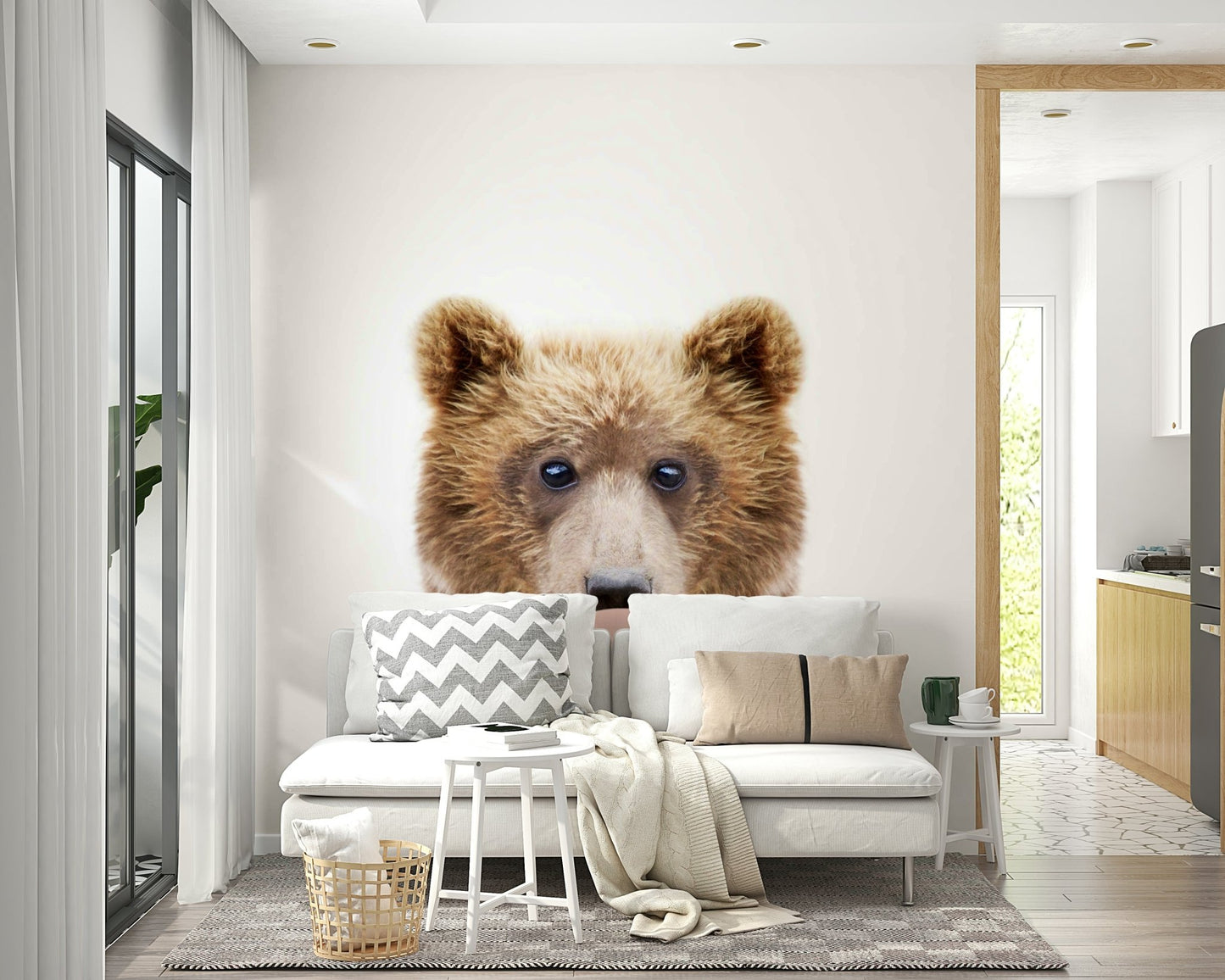 Bubble Gum Bear Wall Mural with cute bear and pastel bubbles.

