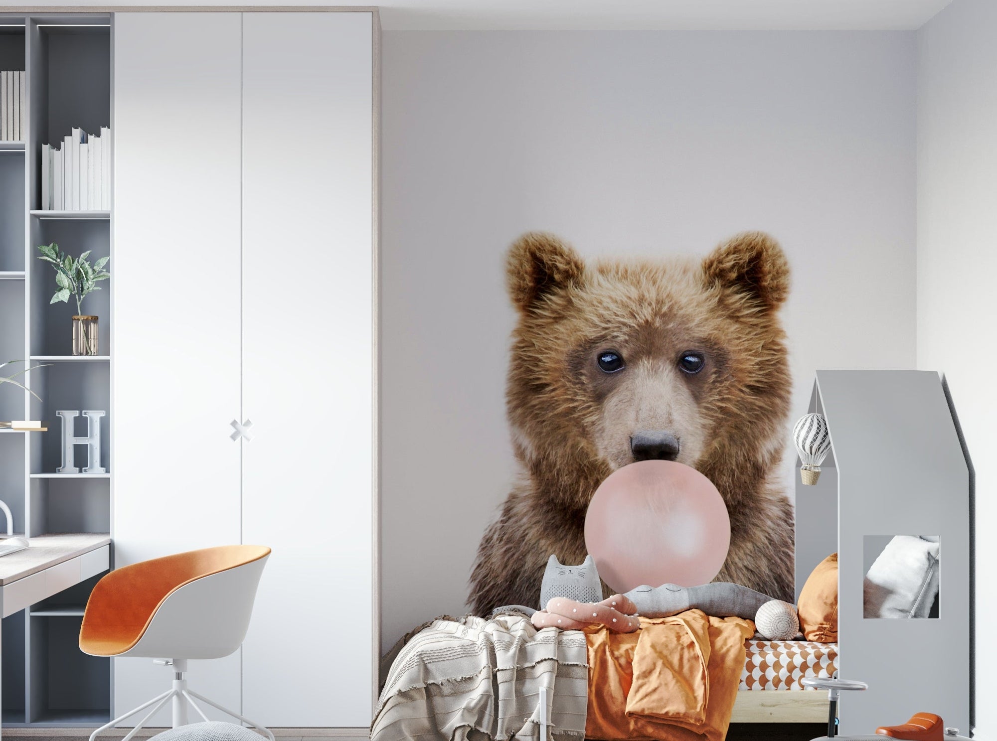 Cute bear and bubble design in Bubble Gum Bear wall mural.

