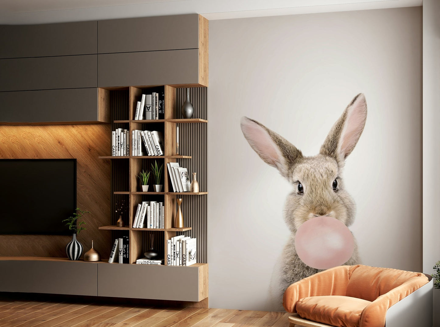 Fun and vibrant Bubble Gum Bunny mural for a playful atmosphere.

