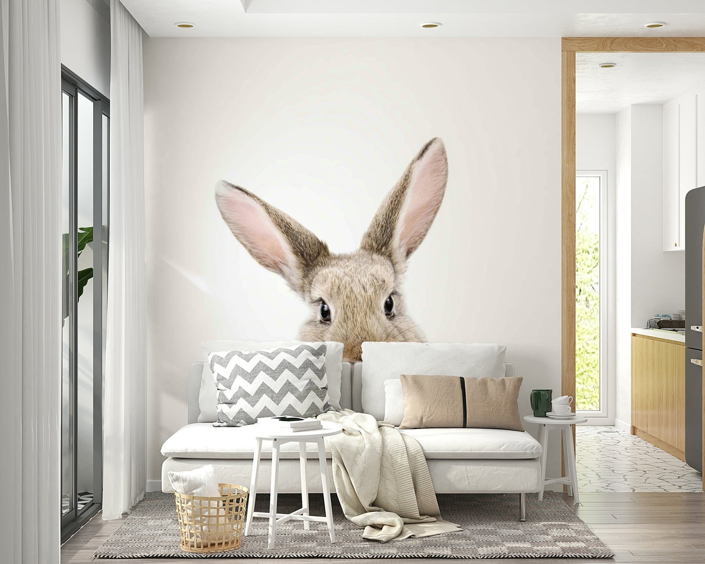 Bubble Gum Bunny Wall Mural featuring a cute bunny and pastel bubbles.

