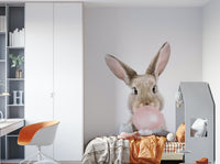 Delightful Bubble Gum Bunny wall mural with pastel-colored bubbles.

