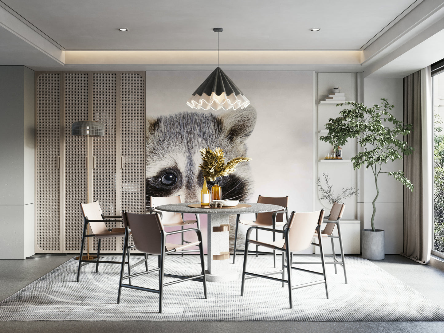 Sweet bubble gum raccoon wallpaper for a quirky kids’ space