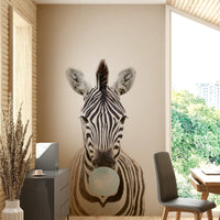 Vibrant bubble gum zebra mural for a lively, cheerful room.


