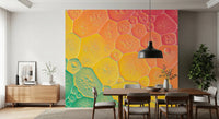 Geometric inspired Bubble Kaleidoscope Wall Mural with vivid primary colors.