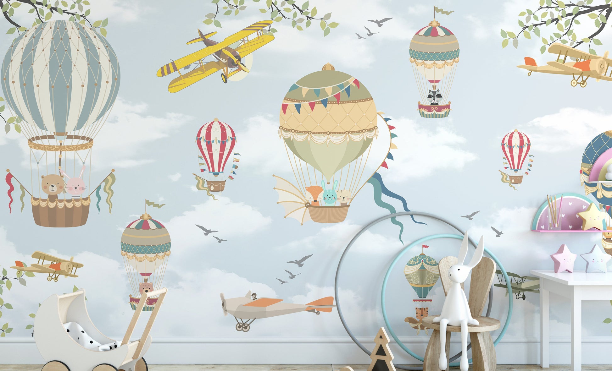 Floating Balloons Kids Wallpaper Mural - Giffywalls