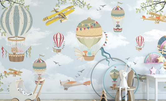 Floating Balloons Kids Wallpaper Mural - Giffywalls