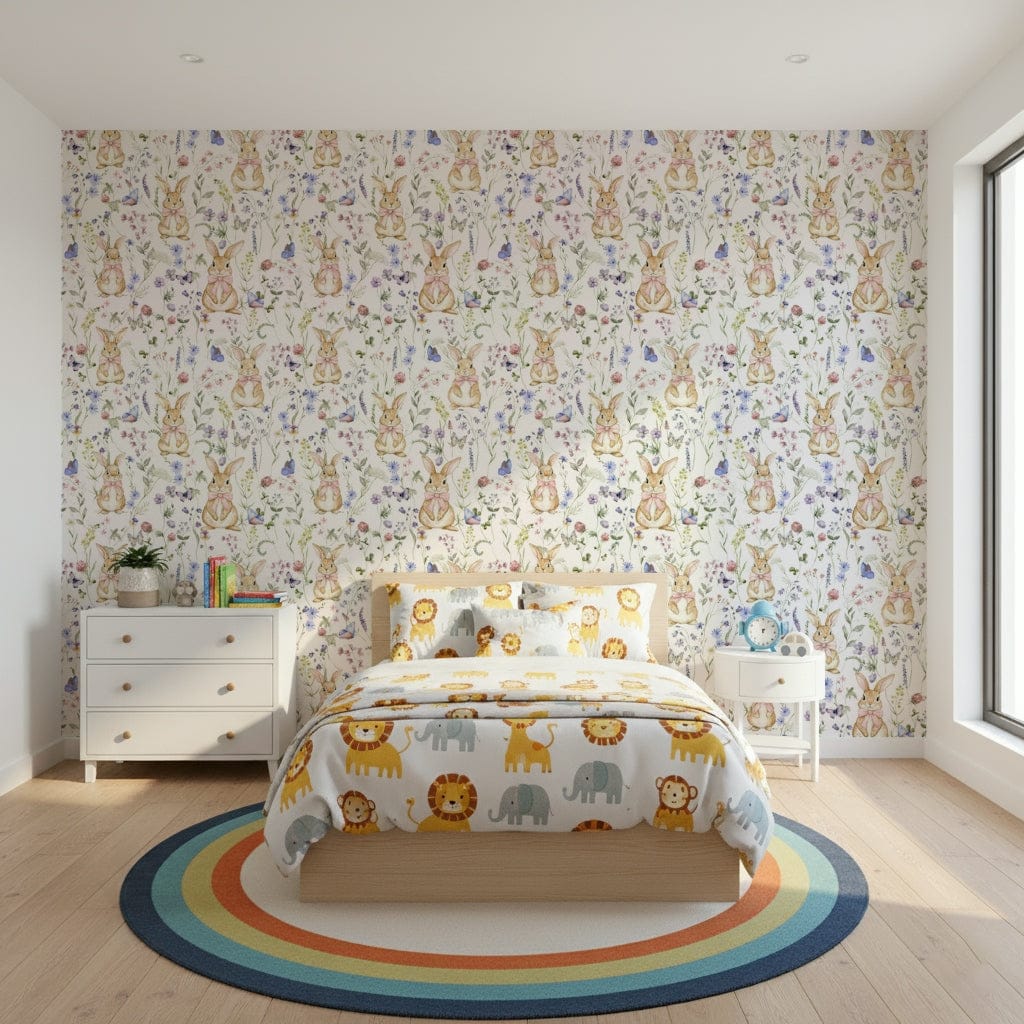 Elegant Floral Bunny Bliss covering, gentle style, ideal for a child's room.