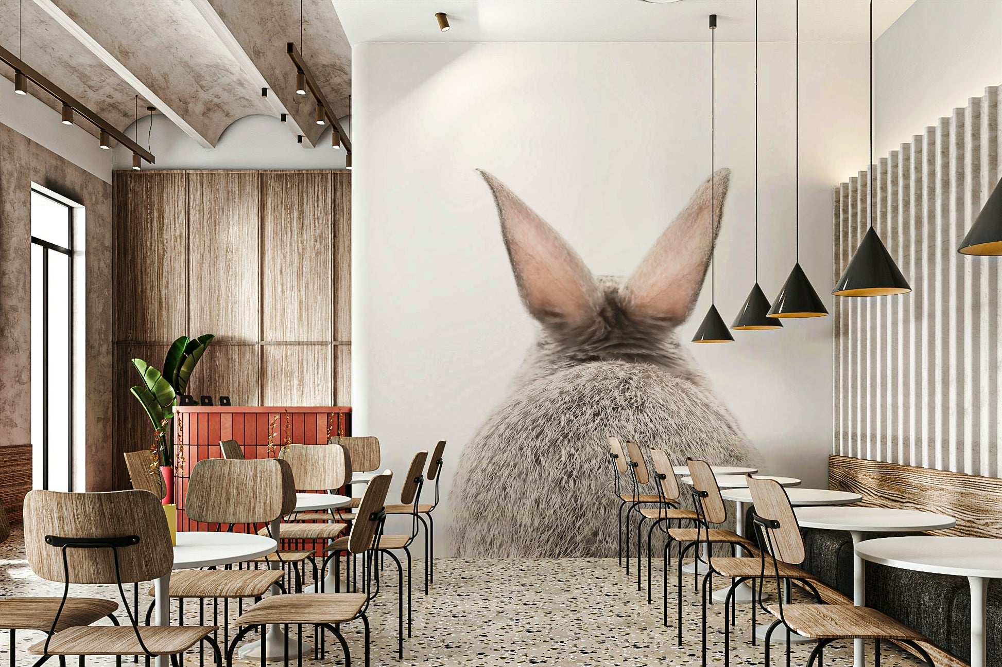 Soft and playful bunny tail mural for a cozy, whimsical room.

