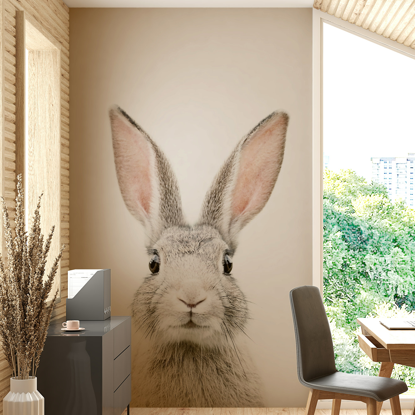 Whimsical bunny mural wallpaper for children's spaces