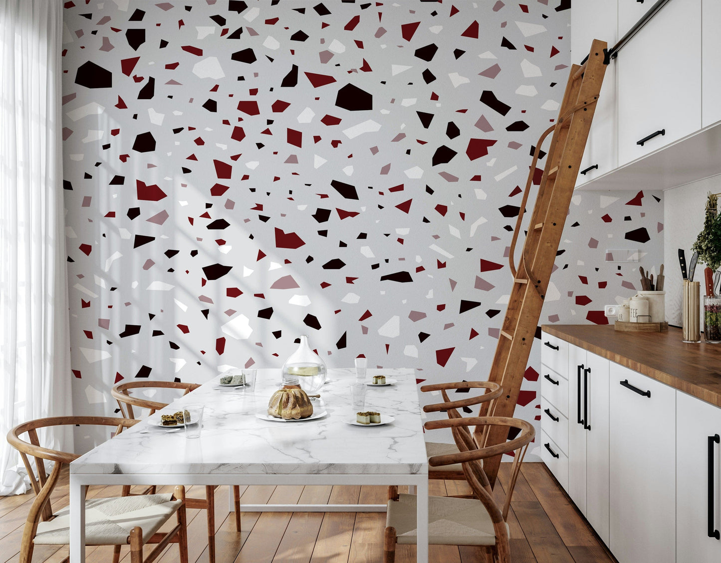 An artistic minimalist form mural for home decor.