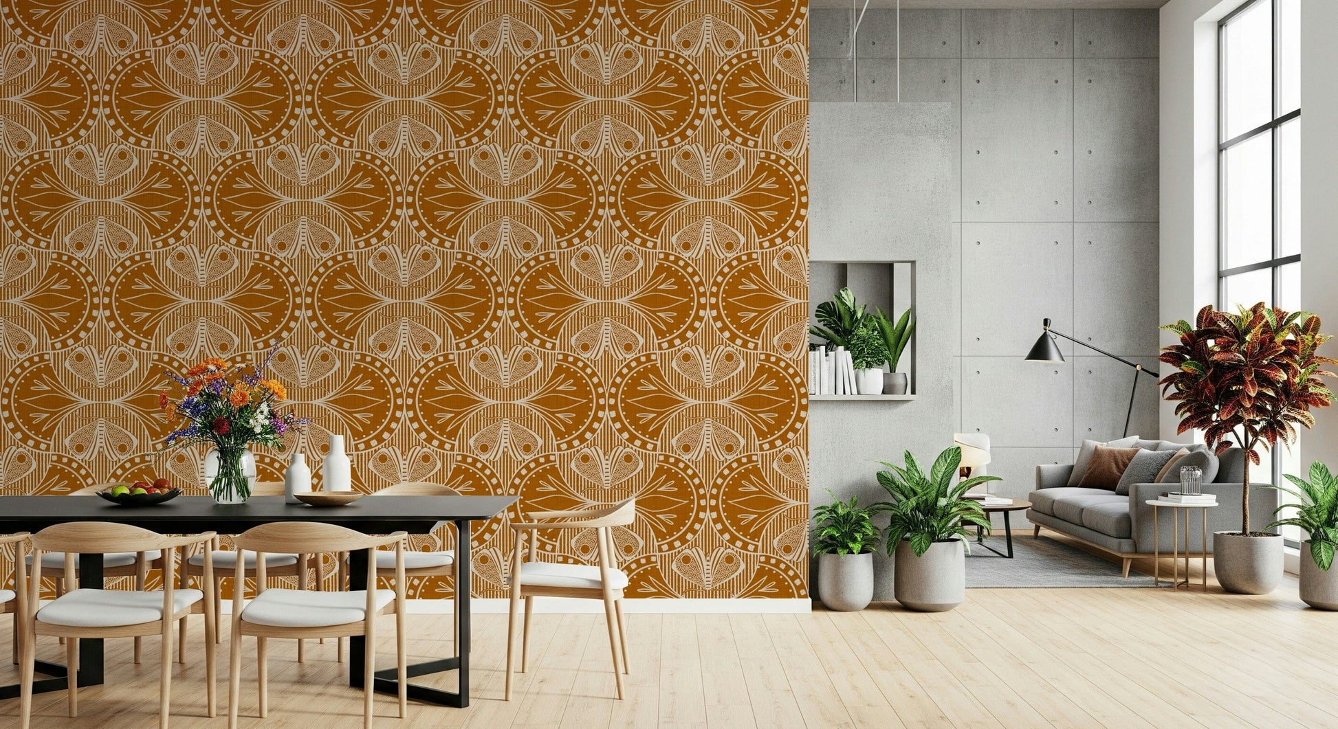 Orange and cream aesthetic symmetrical peel and stick moth pattern print.