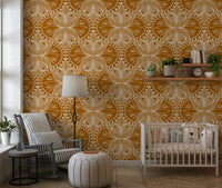 Art Nouveau Butterfly Floral in Burnt Orange wallpaper vintage design pattern.