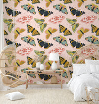 Blooming flower wallpaper with butterfly details

