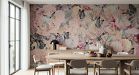 A calming floral design wallpaper mural that defines a space.

