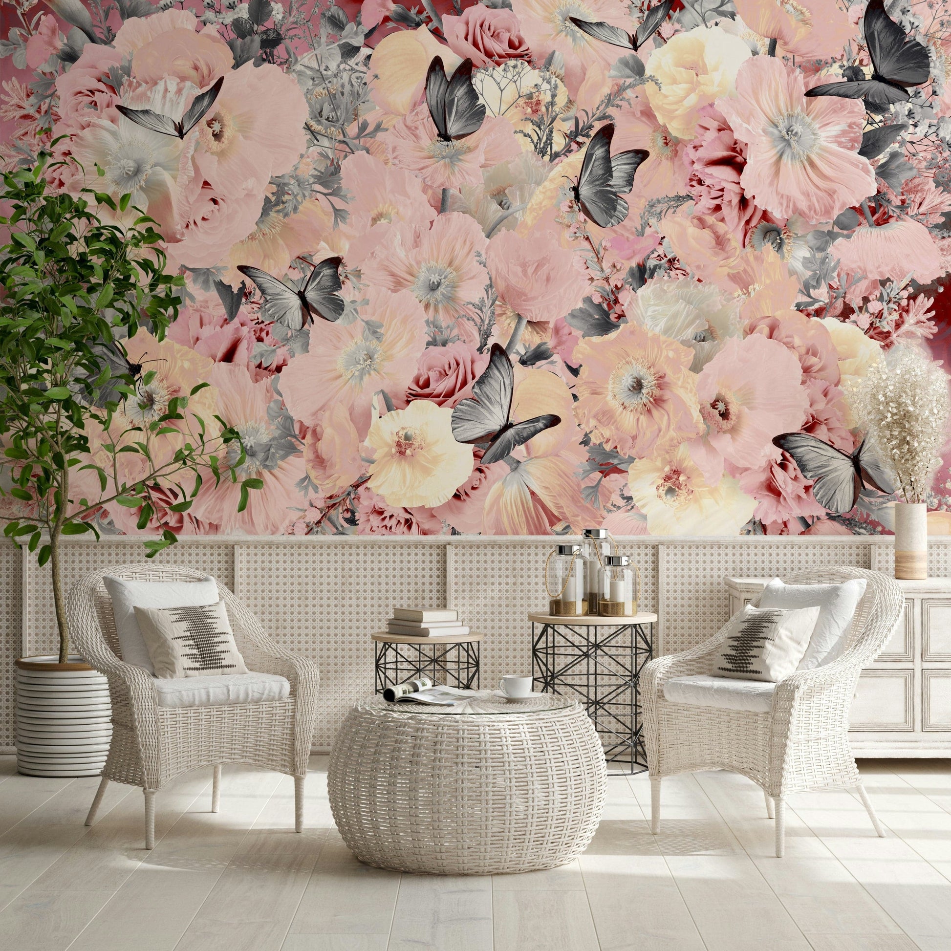 A beautiful modern art wall mural of delicate flowers.

