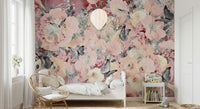 A peaceful flower design mural on decorative wallpaper.

