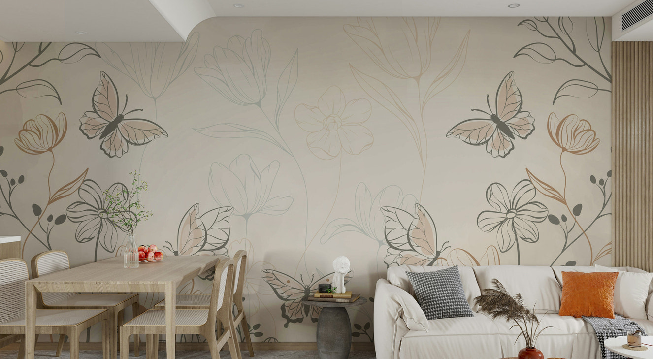 Gentle Flight Wall Mural featuring soft wisteria avian wallpaper.