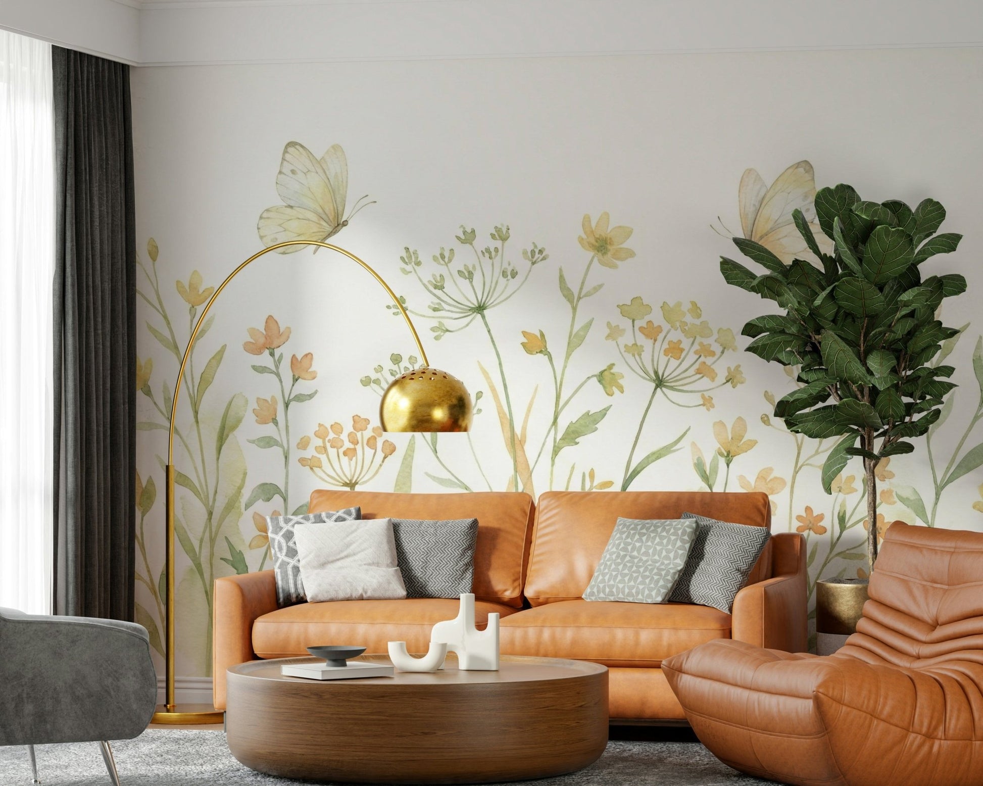Bespoke Butterfly Meadow print for a child’s bedroom with white furniture.