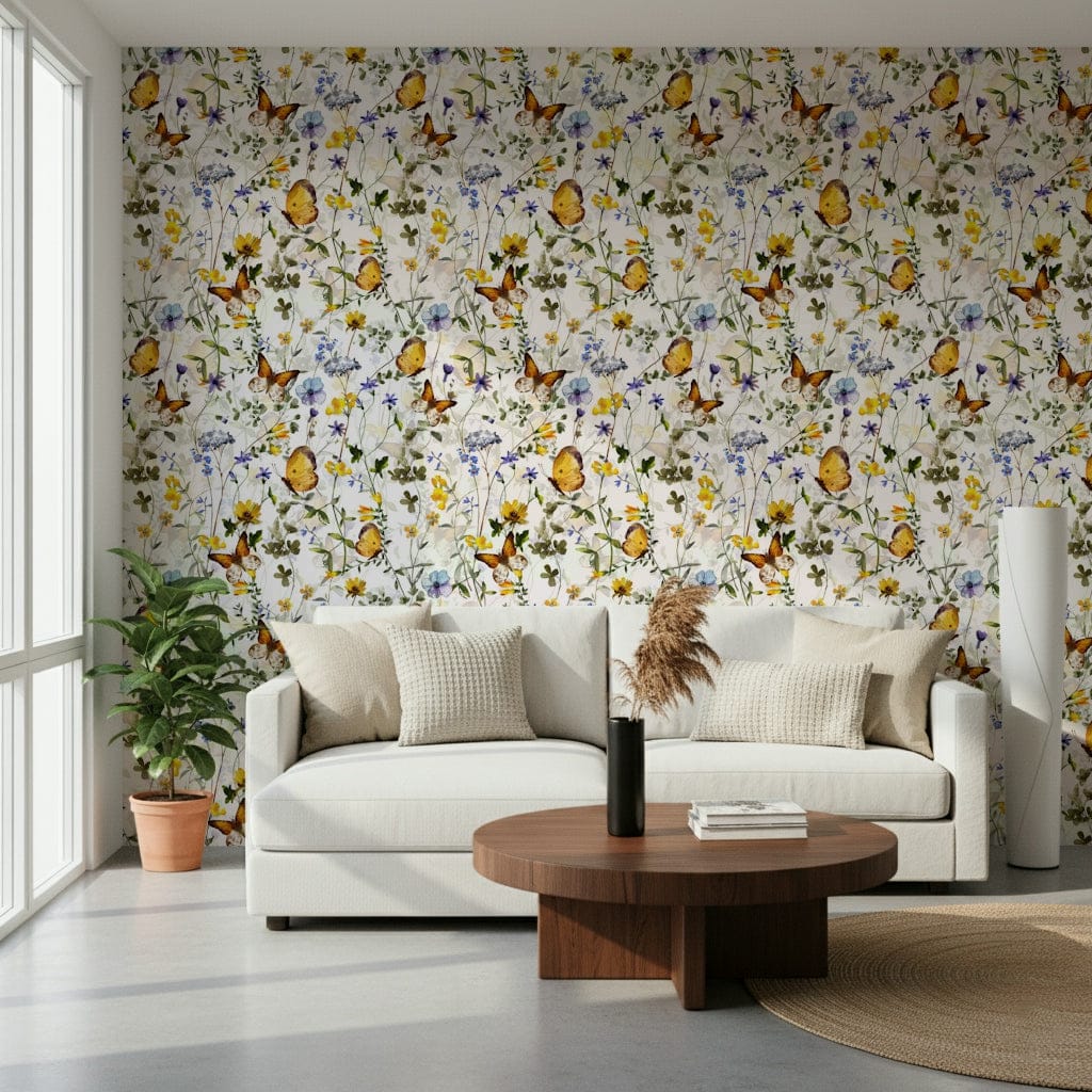 Elegant Yellow Butterfly Meadow springtime wall paper