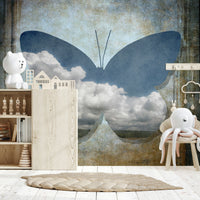 Wall Covering Butterfly shape containing hills clouds artistic texture.