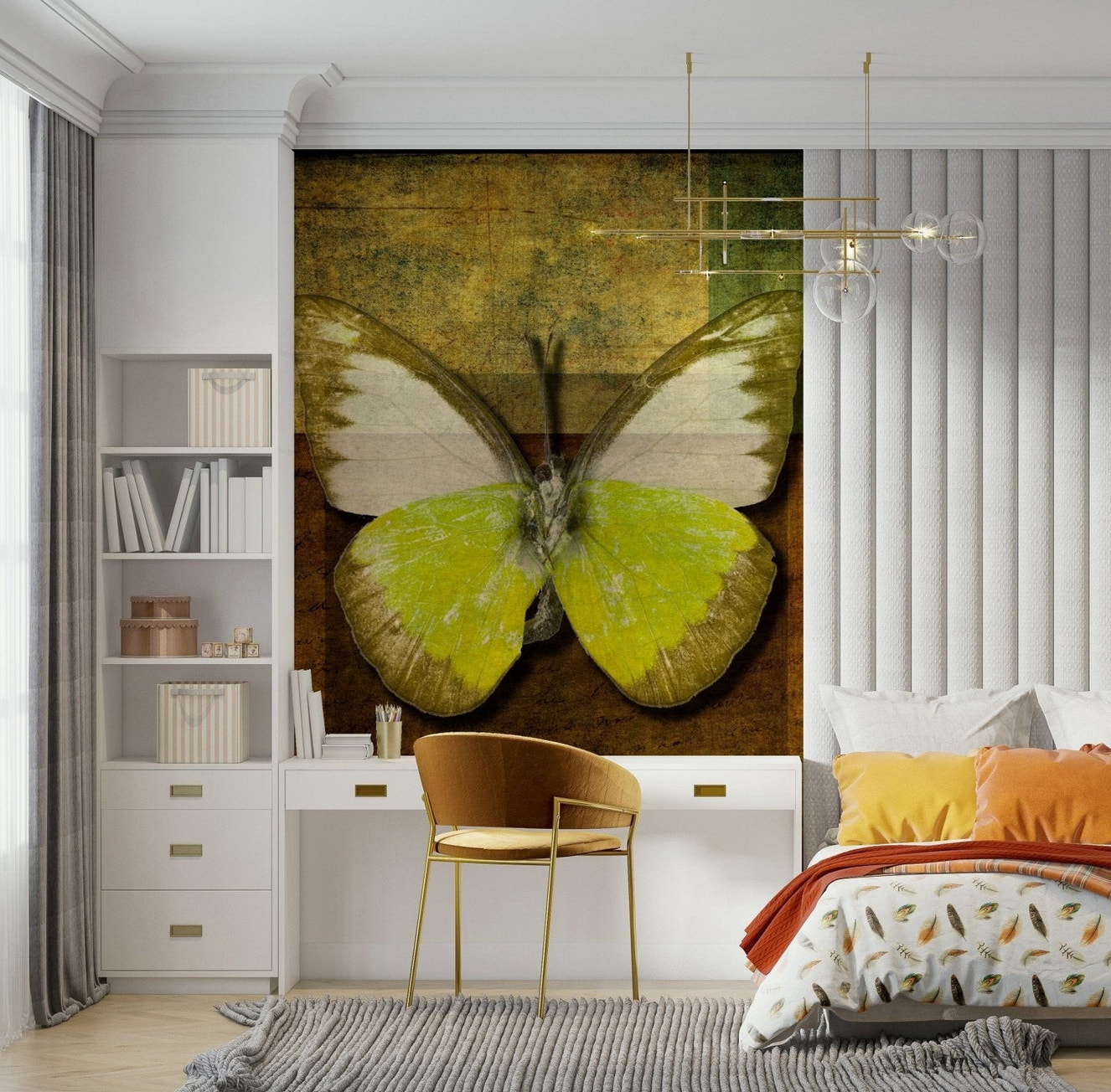 Textured insect design Butterfly Vintage Hues mural room decoration.