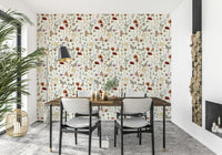 Wild Meadow Butterfly wall mural beige background flowers.