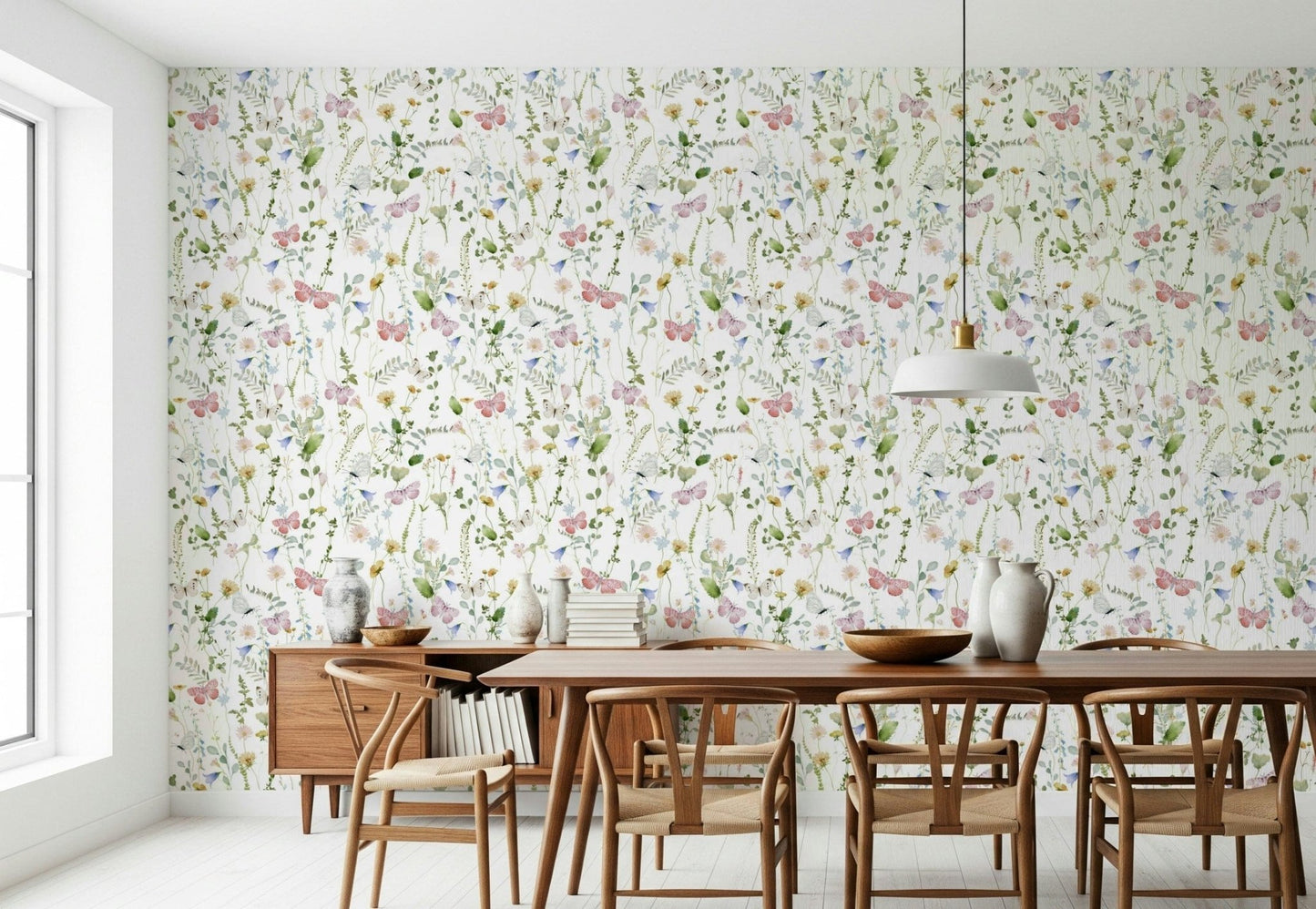 Nature inspired butterfly wallpaper with light blossoms