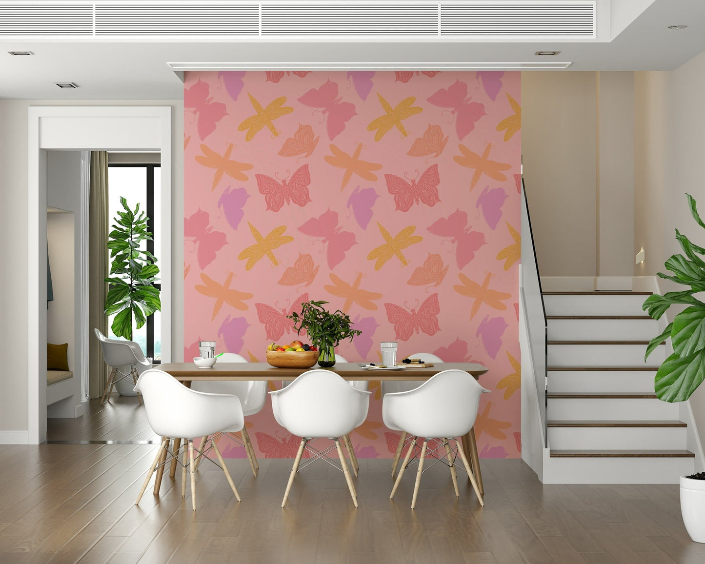 Butterfly Wings & Dragonflies wallpaper mural with a repeating pattern of delicate winged illustrations.