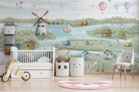 Lakefront mural for calm children’s rooms