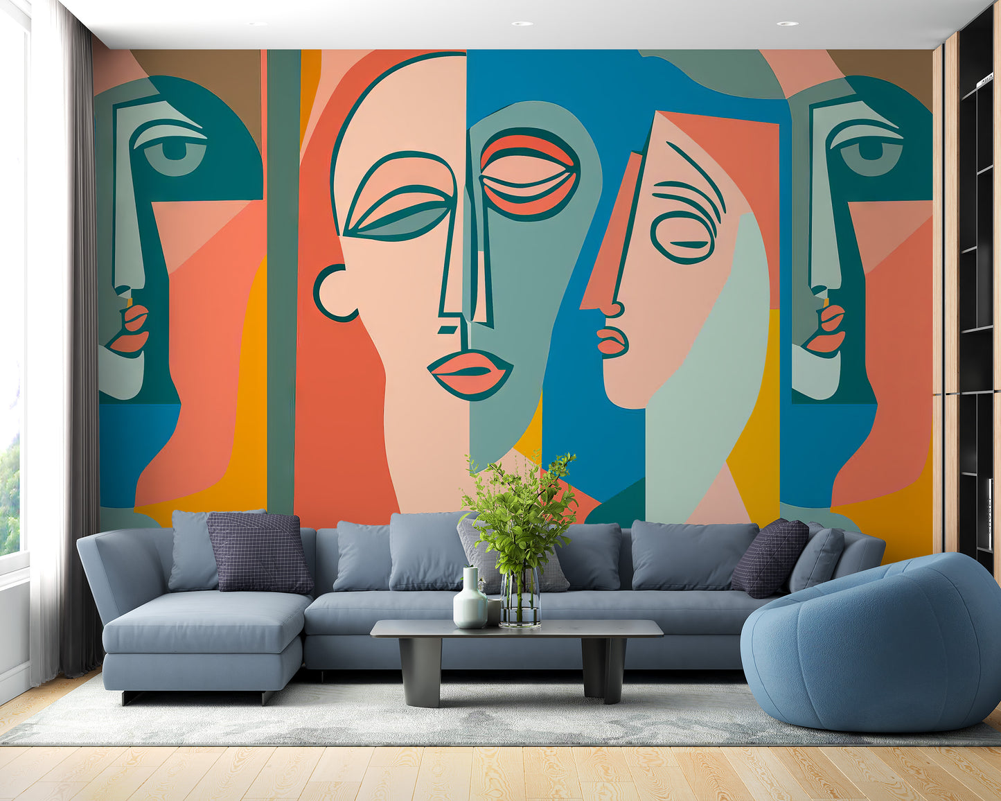 Colourful Faces Mural Wallpaper - Giffywalls
