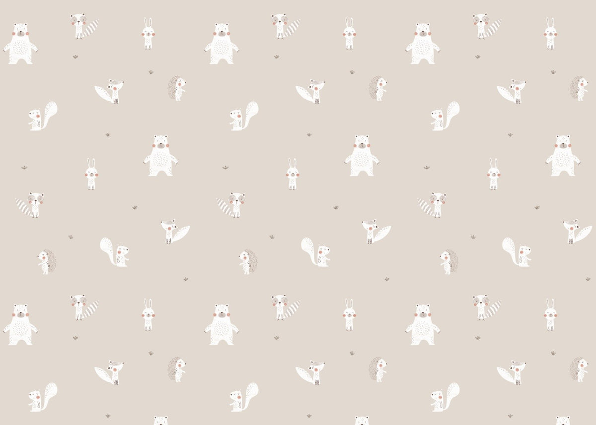 Forest Animals Beige Wallpaper For Walls in your room — zoomed