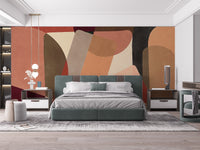 Self adhesive Geometric Fusion Wall Mural in a modern bedroom providing a bold and artistic backdrop for the bed area.