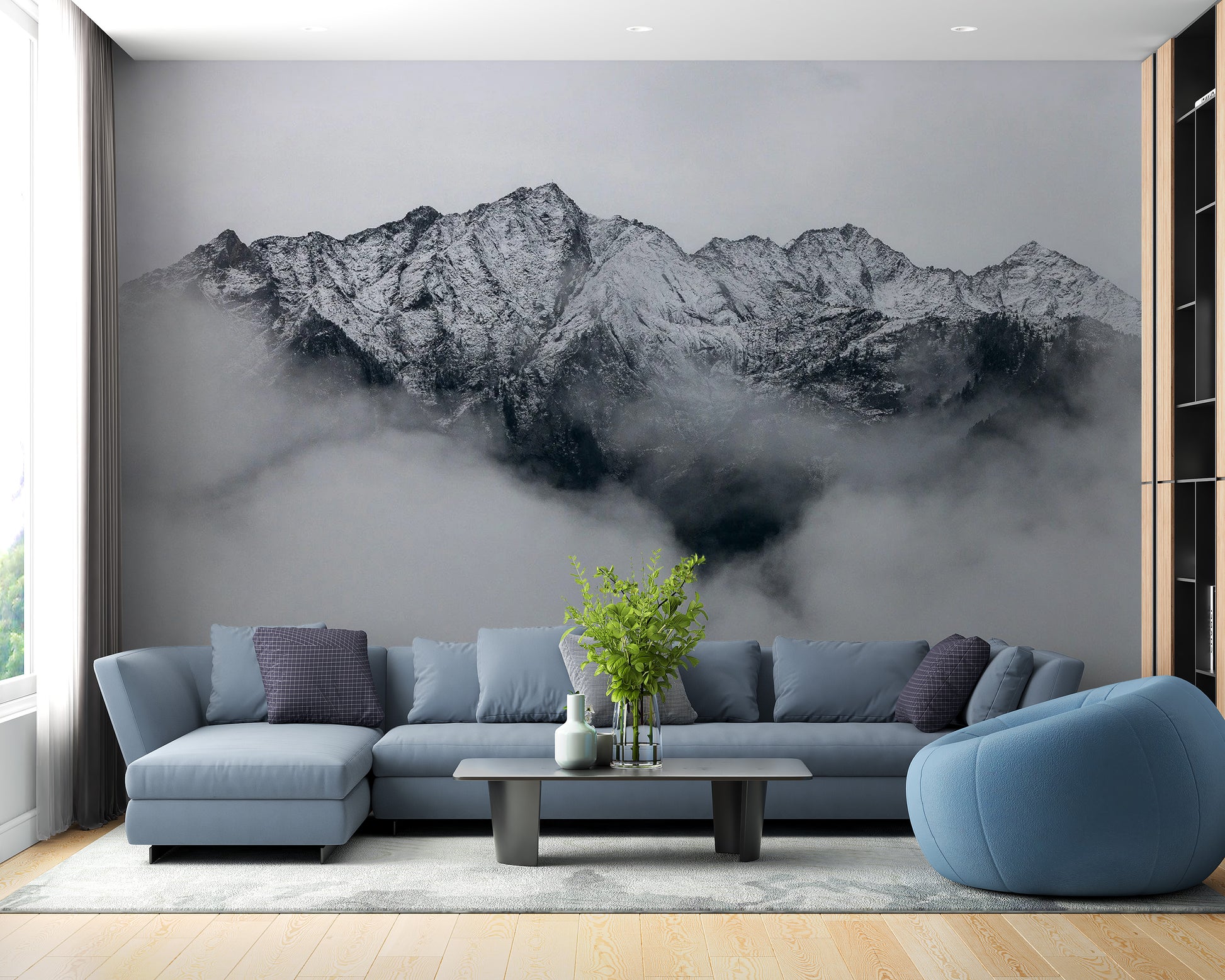 Serene Foggy Mountain Wall Mural

