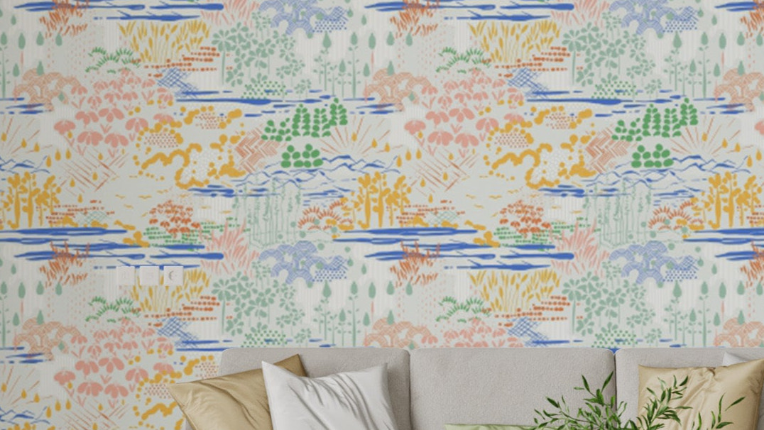 Removable wallpaper with artistic landscape patterns