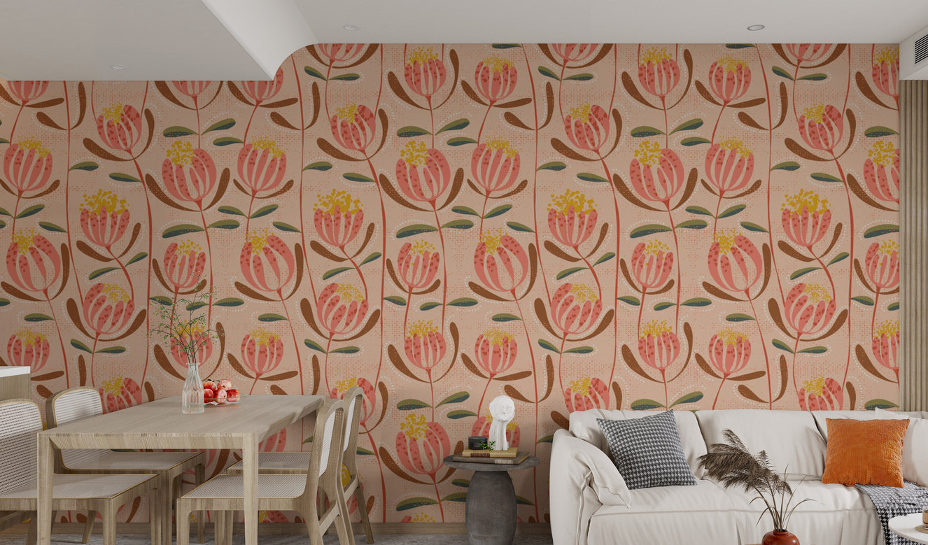 Peachy Skandi wallpaper with floral elegance