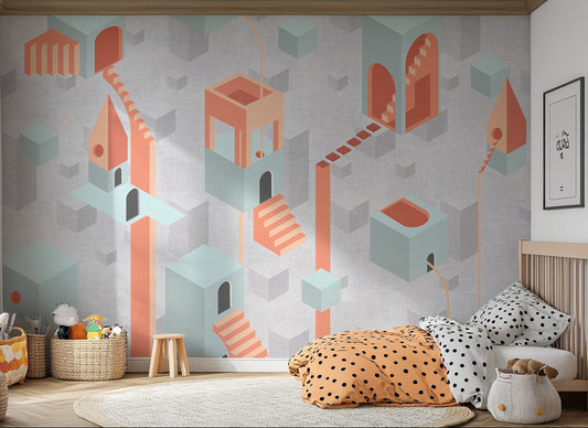 Abstract Surreal Geometric Architecture Wallpaper in Pastel
