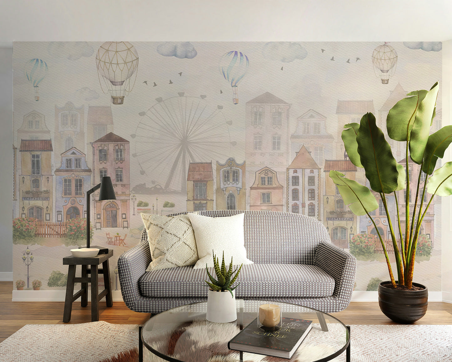 Watercolor Old City Mural Wallpaper