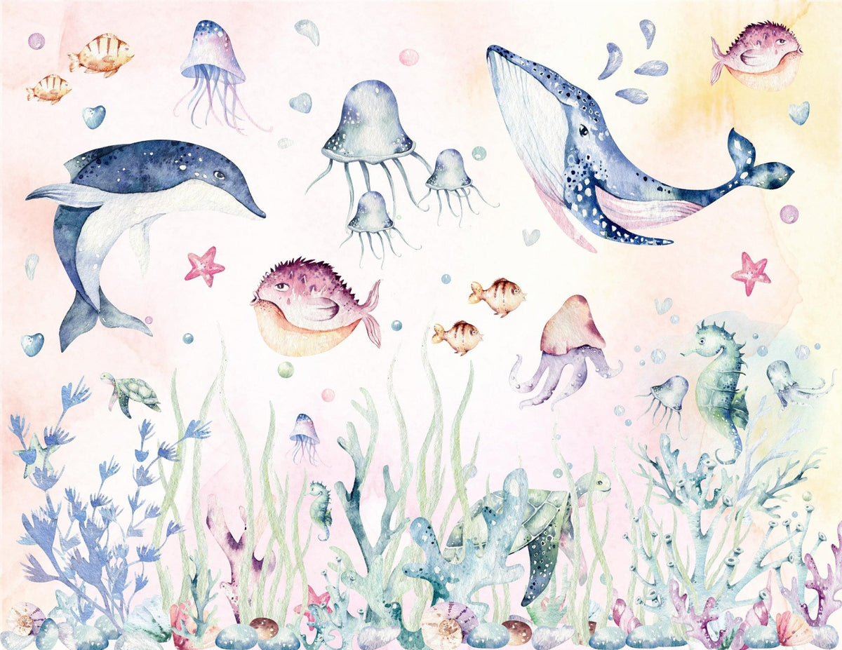 Nautical Creatures Wall Mural in your room — zoomed