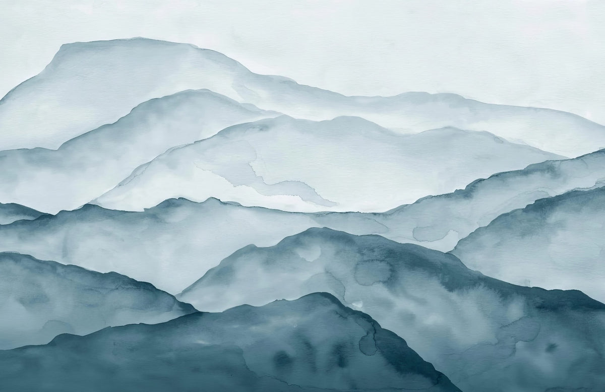 Blue Watercolor Mountain Mural in your room — zoomed