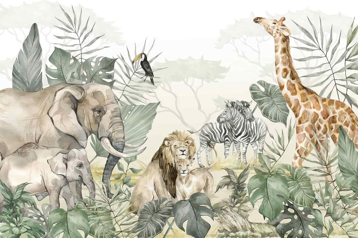 Tropical Wildlife Wall Mural in your room — zoomed