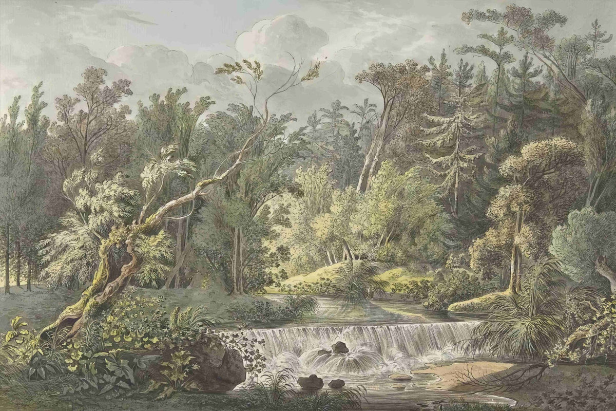 Vintage Forest Waterfall Mural