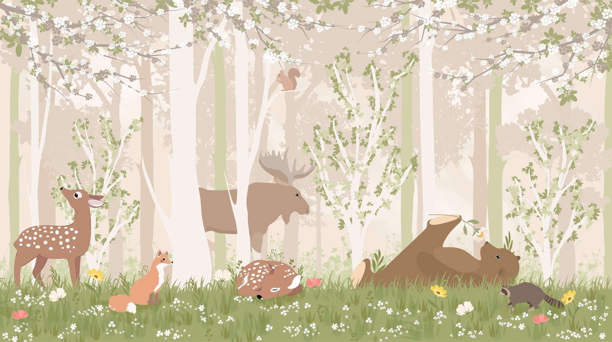 Kids Woodland Friends Wall Mural in your room — zoomed