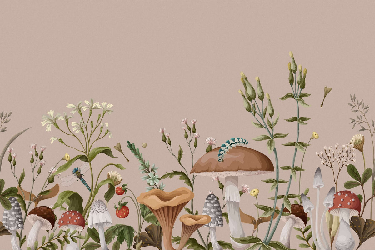 Mushroom Garden Wall Mural in your room — zoomed
