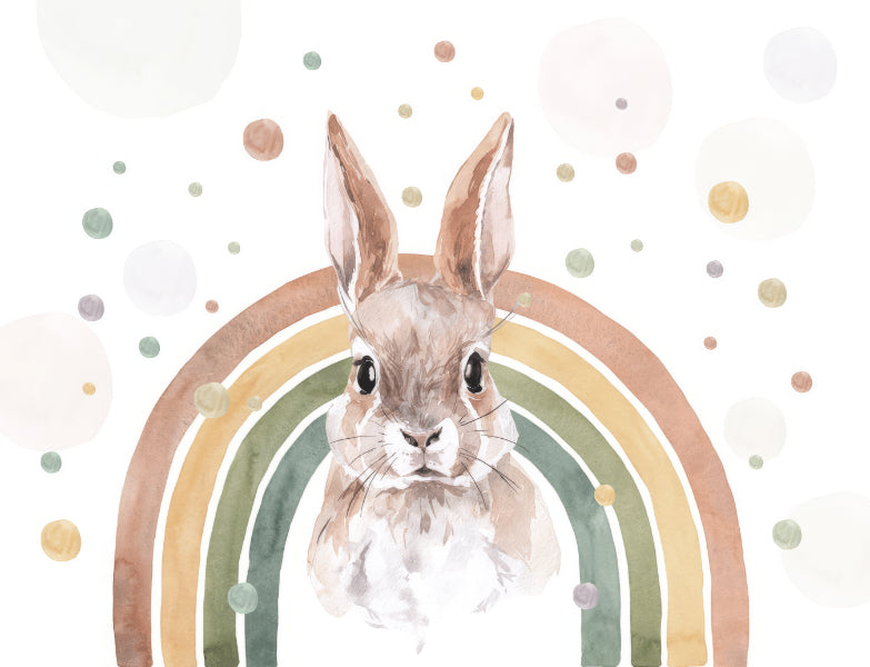 Rainbow Rabbit Nursery Wall Mural in your room — zoomed