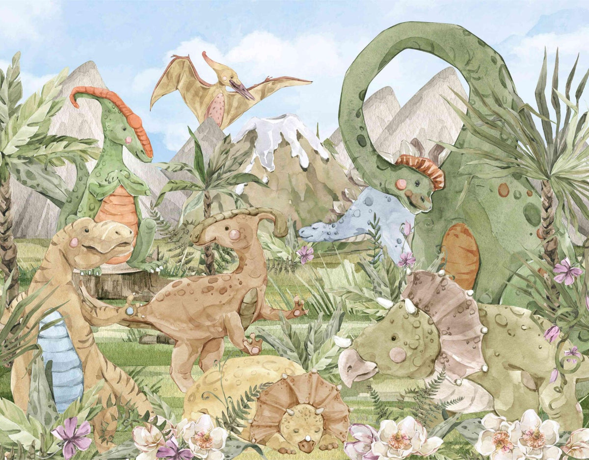 Dinosaur Kids Wall Mural in your room — zoomed