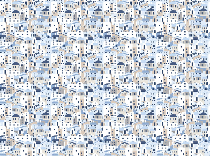 Santorini Repeat Pattern Wallpaper in your room — zoomed