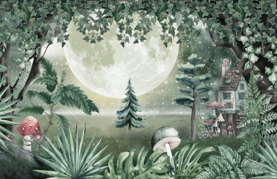 Green Magical Forest Wall Mural in your room — zoomed